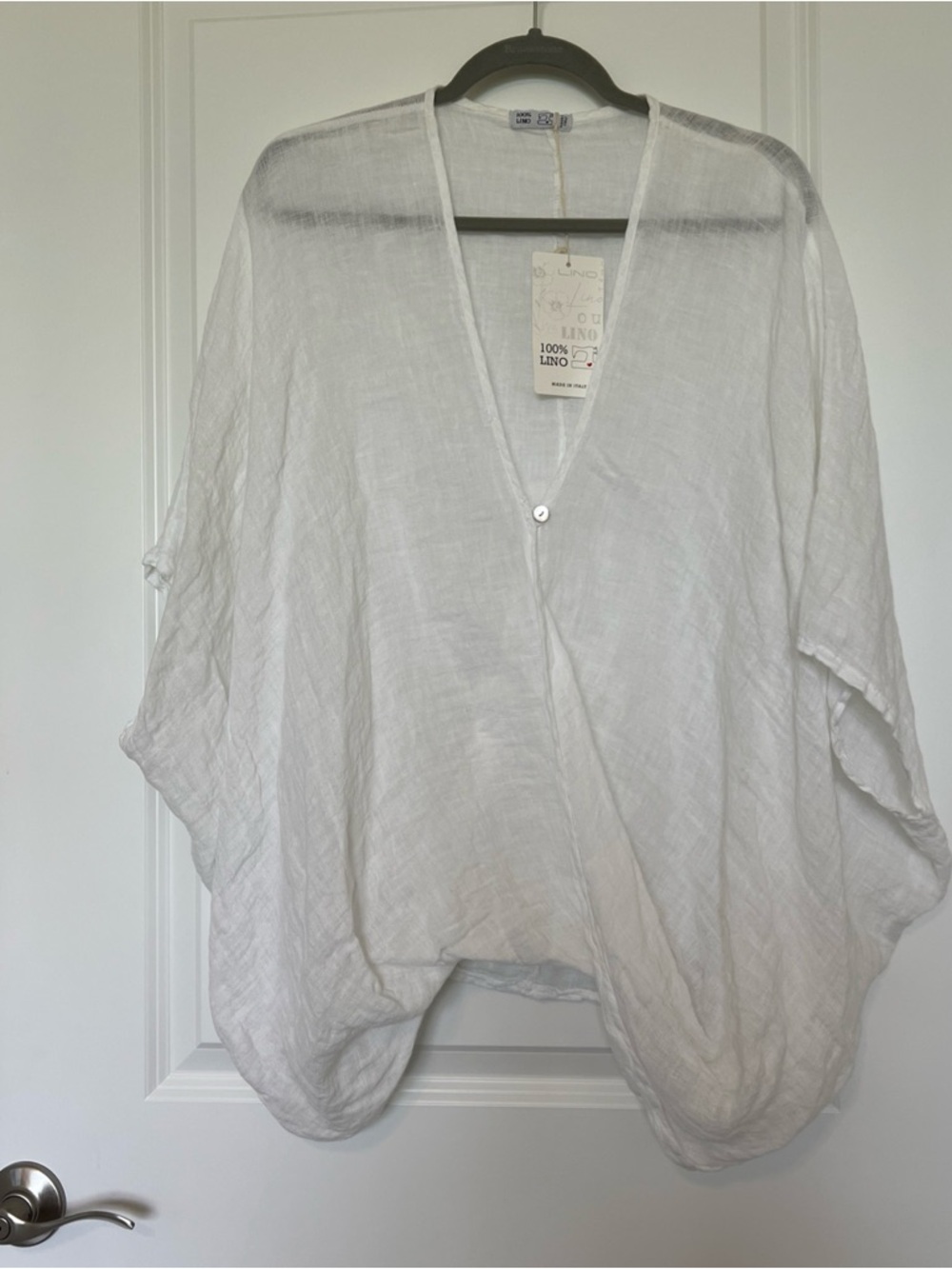 LINO Lightweight boxy fit White Linen Wrap Top - Casual Chic OS NWT